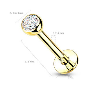 14 Karat Gold Labret Kugel Flach Zirkonia Gelbgold Weißgold Push-In
