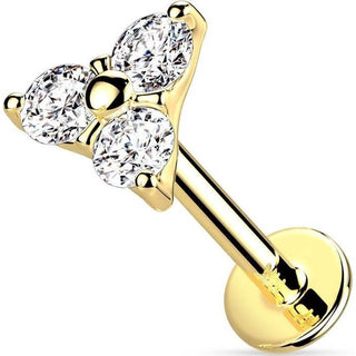 14 Karat Gold Labret Dreieck Zirkonia Gelbgold Weißgold Push-In