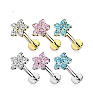 Oro 14 kt Labret Fiore di zirconi Push-In