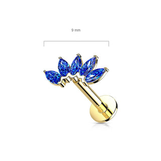 Oro 14 kt Labret Marquise 5 Zirconi Push-In