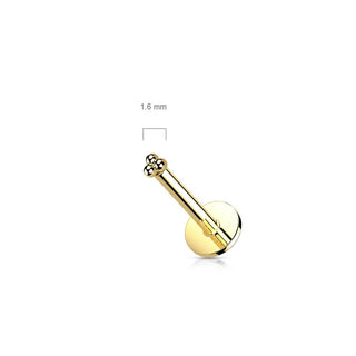 Złoto 585 labret trzy kulki push-in