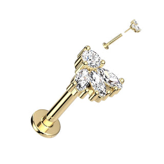 Oro 14kt 3 marquesas Circonita Push In Labret
