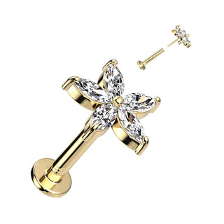 Oro 14 kt Labret Fiore di zirconi Push-In