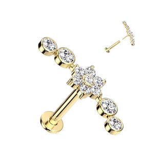 Oro 14kt Flor de Circonita Push In Labret