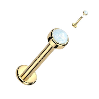 Złoto 585 labret opal gwint wewnętrzny
