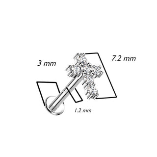 Or 14kt Labret Croix Zircone Filetage Interne