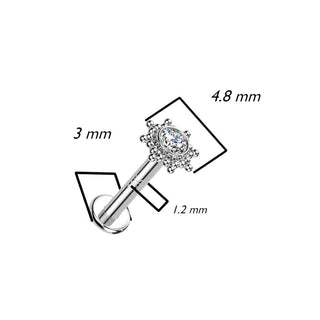 Złoto 585 labret kwiatek cyrkonia opal gwint wewnętrzny