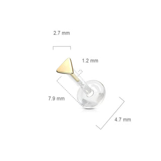 14 Karat Gold Labret Dreieck Flach Gelbgold Weißgold Push-In