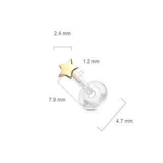 14 Karat Gold Labret Stern Flach Gelbgold Weißgold Push-In