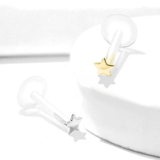 14 Karat Gold Labret Stern Flach Gelbgold Weißgold Push-In