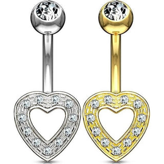 Oro 14 kt Piercing Ombelico Cuore di zirconi