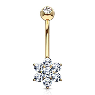 Or 14kt Piercing Nombril Fleur Zircone