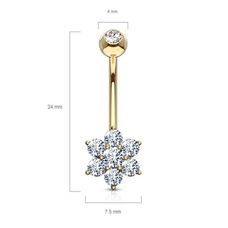 Or 14kt Piercing Nombril Fleur Zircone