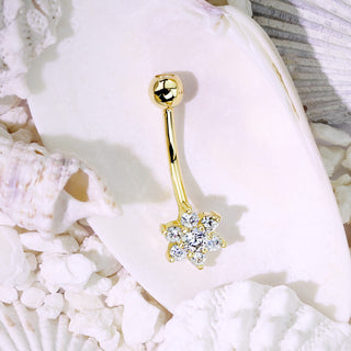 Or 14kt Piercing Nombril Fleur Zircone