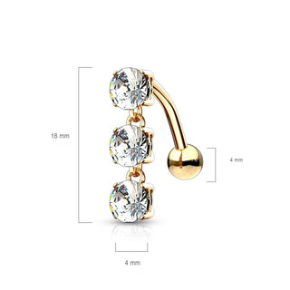 Or 14kt Piercing Nombril Pendentif 3 Zircone