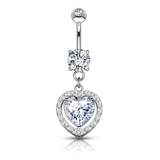 Or 14kt Piercing Nombril Pendentif Cœur Zircone