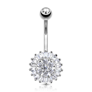 Oro 14 kt Piercing Ombelico Fiore in zirconi