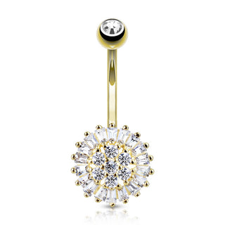 Oro 14 kt Piercing Ombelico Fiore in zirconi