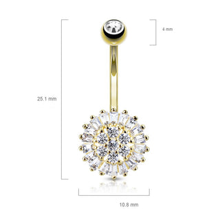 Oro 14 kt Piercing Ombelico Fiore in zirconi