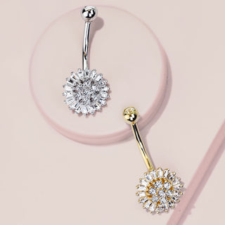 Oro 14 kt Piercing Ombelico Fiore in zirconi