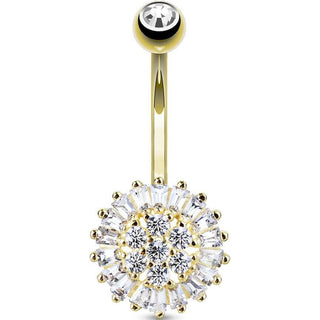 Oro 14 kt Piercing Ombelico Fiore in zirconi