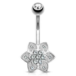 Oro 14 kt Piercing Ombelico Fiore in zirconi