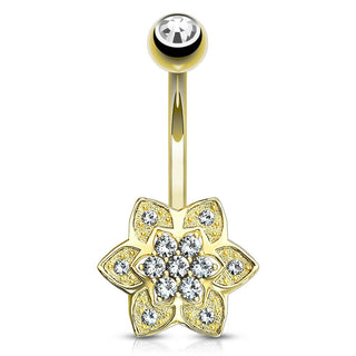Oro 14 kt Piercing Ombelico Fiore in zirconi