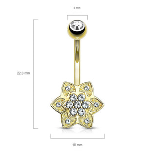 Oro 14 kt Piercing Ombelico Fiore in zirconi