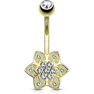 Oro 14 kt Piercing Ombelico Fiore in zirconi
