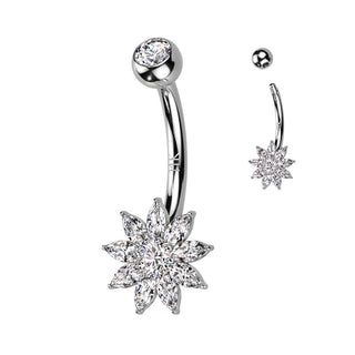 Oro 14 kt Piercing Ombelico Fiore di zirconi
