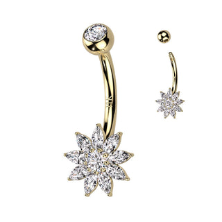 Oro 14 kt Piercing Ombelico Fiore di zirconi