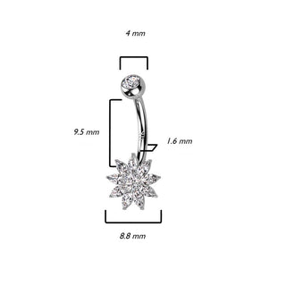 Oro 14 kt Piercing Ombelico Fiore di zirconi