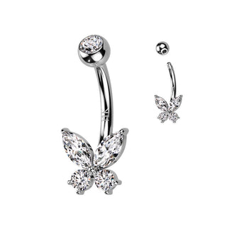 Oro 14 kt Piercing Ombelico Farfalla in Zircone/Opale