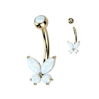 Oro 14 kt Piercing Ombelico Farfalla in Zircone/Opale