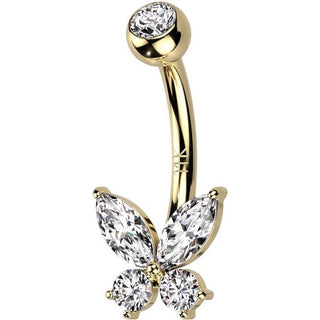 Oro 14 kt Piercing Ombelico Farfalla in Zircone/Opale
