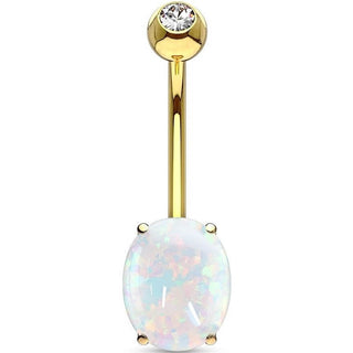Oro 14 kt Piercing Ombelico Opale ovale
