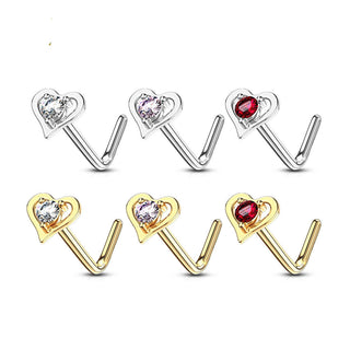 Or 14kt Nez En Forme de L Cœur Zircone