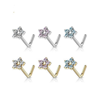 Or 14kt Nez En Forme de L Fleur Zircone