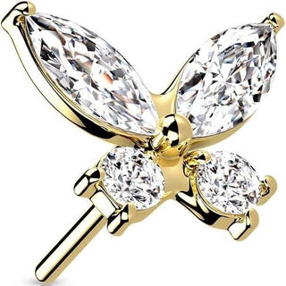 14 Karat Gold Top Schmetterling Zirkonia Gelbgold Weißgold Push-In