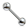 Solid Gold 14 Carat Barbell Ball Zirconia