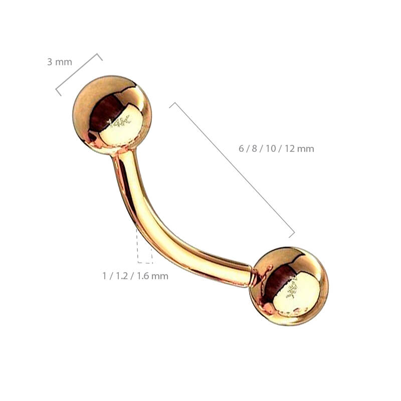 Solid Gold 14 Carat Curved Barbell Ball