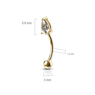 Solid Gold 14 Carat Eyebrow Piercing Tear Drop Zirconia