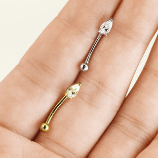 Solid Gold 14 Carat Eyebrow Piercing Tear Drop Zirconia