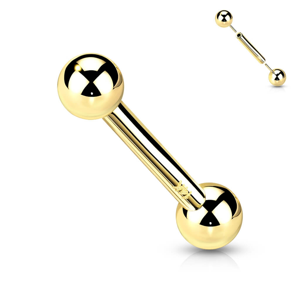 Solid Gold 14 Carat Barbell Ball Push-In