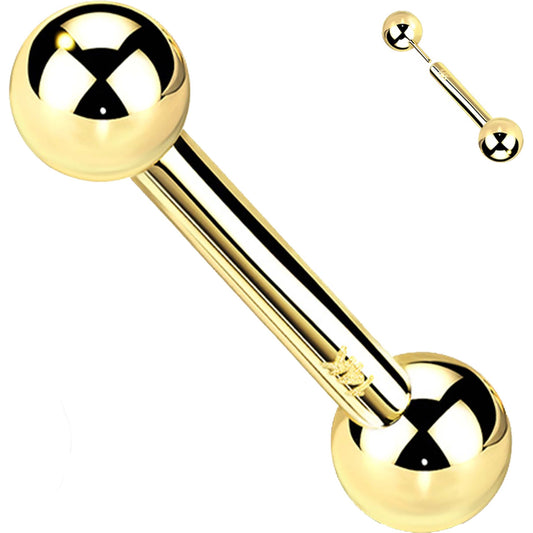 Solid Gold 14 Carat Barbell Ball Push-In