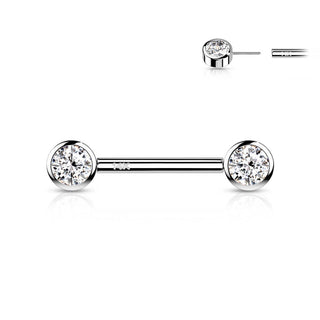 Solid Gold 14 Carat Nipple Piercing Round Zirconia Push-In