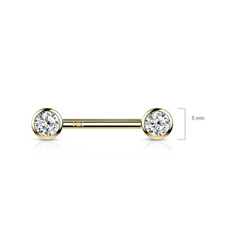 Solid Gold 14 Carat Nipple Piercing Round Zirconia Push-In