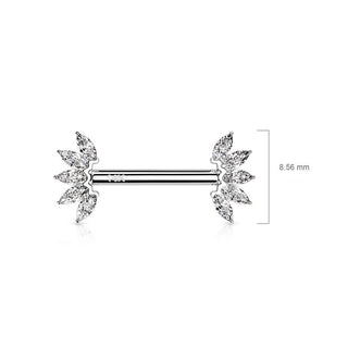 Solid Gold 14 Carat Nipple Piercing 5 Marquise Zirconia Push-In