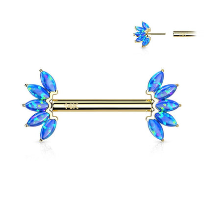 Solid Gold 14 Carat Nipple Piercing 5 Marquise Opal Push-In