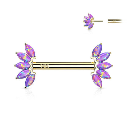 Oro 14 kt Piercing Capezzolo 5 Opali marquise  Push-In